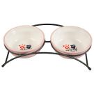 Миска Mr.Kranch на подставке для собак и кошек двойные 2*290мл с лапкой, розовые