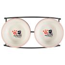 Миска Mr.Kranch на подставке для собак и кошек двойные 2*290мл с лапкой, розовые