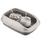 Лоток IDEA "ПЕРВЫЙ" для кошек с высоким бортом, совком и миской Капучино, 41*29см