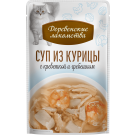 4*35г Лакомство Деревенские лакомства для кошек суп из Курицы с Креветкой и Гребешком