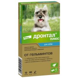 Дронтал Плюс в форме косточки, упаковка, 6 таблеток