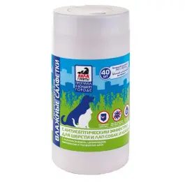 Салфетки влажные "Айда гулять" с антисептическим эффектом для шерсти и лап собак и кошек, 40шт