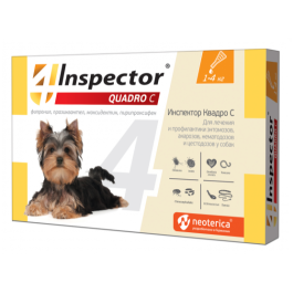 Капли на холку Inspector Quadro от блох, клещей и глистов для собак 1-4кг, 1шт