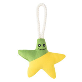 Игрушка Mr.Kranch для собак Звездочка с канатом и пищалкой 26х16х5см, зеленая с желтым