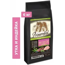 6кг Корм Primordial Kitten Duck & Turkey беззерновой для котят с Уткой и индейкой