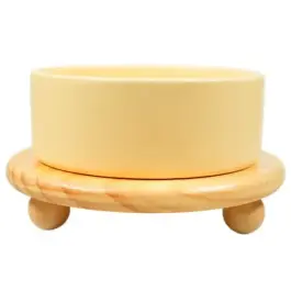 Миска Mr.Kranch Bamboo керамическая желтая на бамбуковой подставке, 850мл