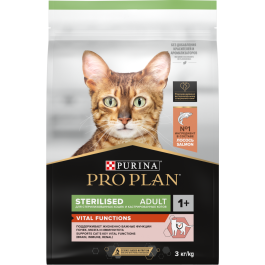 3кг Корм PRO PLAN Sterilised Vital Functions Adult для стерилизованных кошек, поддержания функций почек, мозга и иммунитета с Лососем