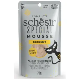 70гр Корм влажный Schesir Special Exigent для кошек Курица и Утиная печень