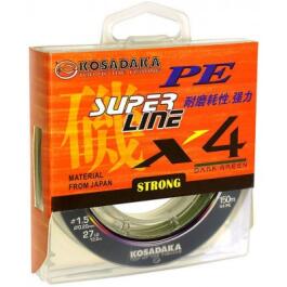Леска плетеная Kosadaka Super Line PE X4, 150м 0.16мм 8.6кг зеленая