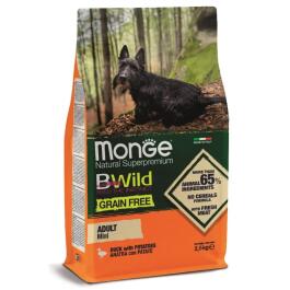 2,5кг Корм Monge Dog BWild Grain Free Mini Adult Duck/Potatoes беззерновой для взрослых собак мелких пород с Уткой и картофелем