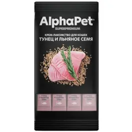 48гр Крем-лакомство AlphaPet Superpremium для кошек с Тунцом и льняными семенами