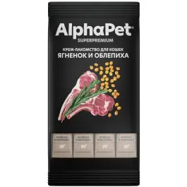 48гр Крем-лакомство AlphaPet Superpremium для кошек с Ягненком и облепихой