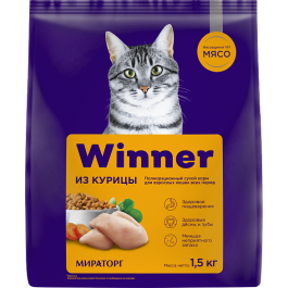 1,5кг Корм Мираторг Winner для взрослых кошек всех пород с Курицей