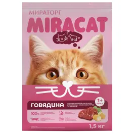 1,5кг Корм Мираторг Miracat для взрослых кошек всех пород с Говядиной