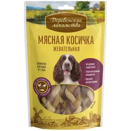 Лакомства Мясная косичка для собак "Деревенские лакомства", жевательная, 90гр