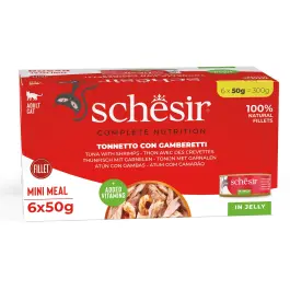 6*50гр Консерва Schesir C&B для кошек Тунец с креветками в желе