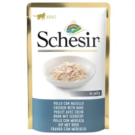 85гр Корм влажный Schesir для кошек Курица и хек