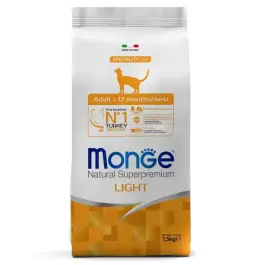 1,5кг Корм Monge Cat Adult Light Turkey для кошек склонных к набору веса с Индейкой