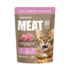 28*75гр Влажный корм Мираторг Meat для взрослых кошек всех пород, желе с нежной Телятиной