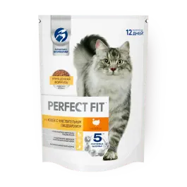 650гр Корм Perfect Fit для взрослых кошек с чувствительным пищеварением Индейка