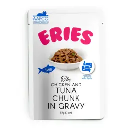 85гр Влажный корм Pettric ERIES для кошек, Тунец с курицей кусочки в соусе (пауч)
