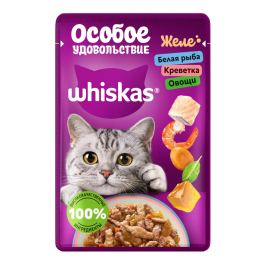 75гр Корм для кошек WHISKAS Особое удовольствие с Белой рыбой, креветками и овощами