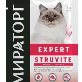 80гр Влажный корм Мираторг Expert Struvite полнорационный для взрослых кошек всех пород при мочекаменной болезни струвитного типа с Курицей