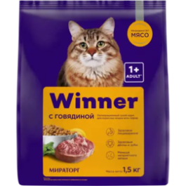 1,5кг Корм Мираторг Winner для взрослых кошек всех пород с Говядиной