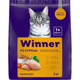 3кг Корм Мираторг Winner для взрослых кошек всех пород с Говядиной