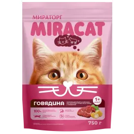 0,75кг Корм Мираторг Miracat для взрослых кошек всех пород с Говядиной
