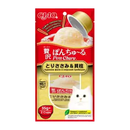2*35гр Лакомство INABA CIAO Pon Churu для кошек Куриное филе и морской гребешок