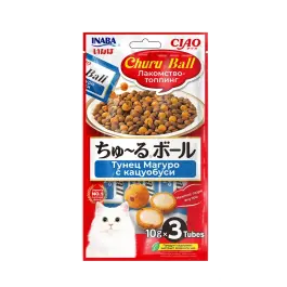 3*10гр Лакомство-топпинг INABA CIAO Churu Ball для кошек с Тунцом Магуро и кацуоб