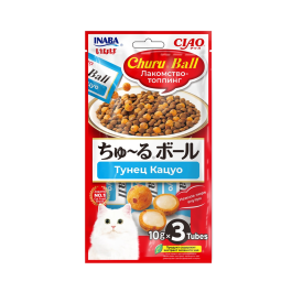 3*10гр Лакомство-топпинг INABA CIAO Churu Ball для кошек Тунец Кацуо