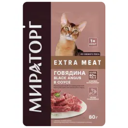 80гр Влажный корм Мираторг Extra Meat для взрослых кошек, соус с Говядиной