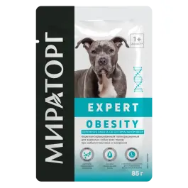 85гр Влажный корм Мираторг Expert Obesity полнорационный для взрослых собак всех пород «Бережная забота об оптимальном весе» с Курицей и говядиной