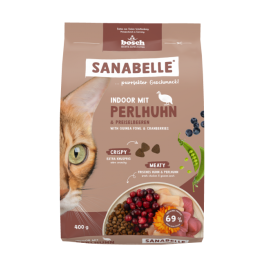 0,4кг Корм Bosch Sanabelle Indoor mit Perlhuhn & Preiselbeeren для взрослых домашних кошек с Цесаркой