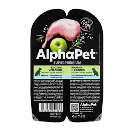 100г Влажный корм AlphaPet Superpremium для собак с чувствительным пищеварением, Кролик и яблоко кусочки в соусе