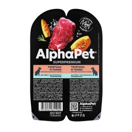 100г Влажный корм AlphaPet Superpremium для собак с чувствительным пищеварением, Телятина и тыква кусочки в соусе