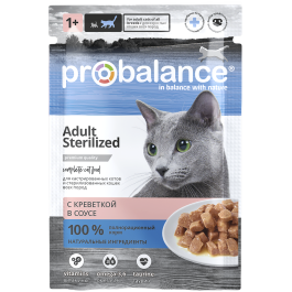 85гр Корм ProBalance Sterilised для стерилизованных кошек с Креветкой в соусе