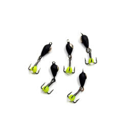 Мормышка вольфрамовая безнасадочная "ЯМАН" Дьявол с коронкой из никеля и подвесным тройником, d-3 мм, вес 0,6 г, капля с глазком, флуоресцентный Желтый