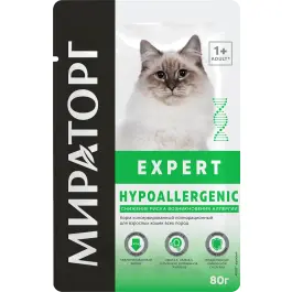 80гр Влажный корм Мираторг Expert Hypoallergenic для взрослых кошек всех пород «Снижение риска возникновения аллергии» с Лососем