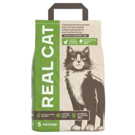 Наполнитель Real Cat TOFU green tea растительный комкующийся, Зеленый чай, 2,5кг (5л)