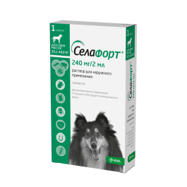 Капли на холку Селафорт KRKA от блох, клещей, глистов, а также при болезнях ушей и кожи для собак 20,1-40кг, 1штх240мг/2мл