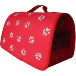 Переноска DOGMAN для животных, красная с лапами №1