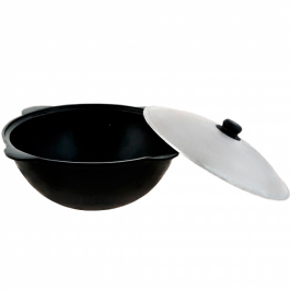 Казан узбекский чугунный с алюминиевой крышкой (плоское дно), 10л