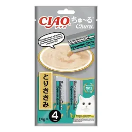 4*14гр Лакомство-пюре INABA CIAO Churu для кошек Поддержание pH мочи с Куриным филе
