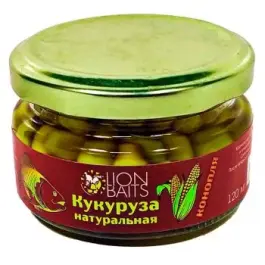 Насадка Lion Baits Кукуруза натуральная в стеклянной банке Конопля, 120мл