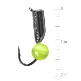 Мормышка вольфрамовая Lucky John СТОЛБИК с петелькой и бисером, Желтый кошачий глаз, 3гр