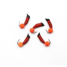 Мормышка вольфрамовая безнасадочная "ЯМАН" Ручейник №7, 0,95гр, фц. красный шар, красный