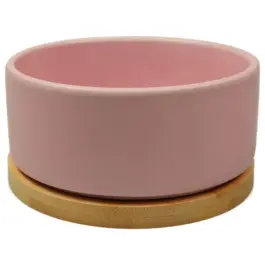 Миска Mr.Kranch Bamboo керамическая на бамбуковой подставке Розовая, 860мл